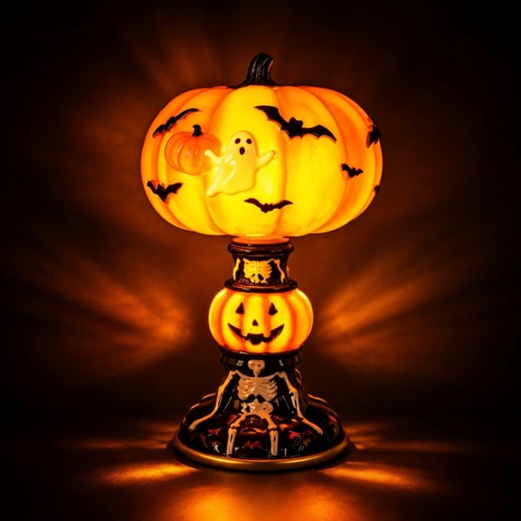 Luckky Halloween Lamp for Indoor Decorations,Witch Hat and Pumpkin Table Light,Warm LED Indoor Decor Light,Gothic Seasonal Ornament for Bedroom,Bookshelf,Mantel & Holiday Display
