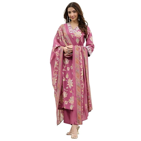 Libas Printed Silk Blend Straight Kurta With Trousers and Dupatta - Indian Ethnic Traditional Wear Kurta Set