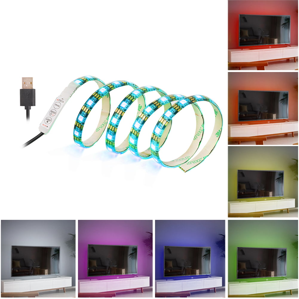 2x LED TV USB Backlight Kit RGB Light Strip Fit Computer TV Background Lights 1M 