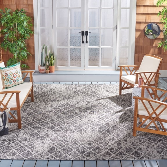 SAFAVIEH Courtyard Kerry Geometric Indoor/Outdoor Area Rug, Black/Grey, 6'7" x 6'7" Square