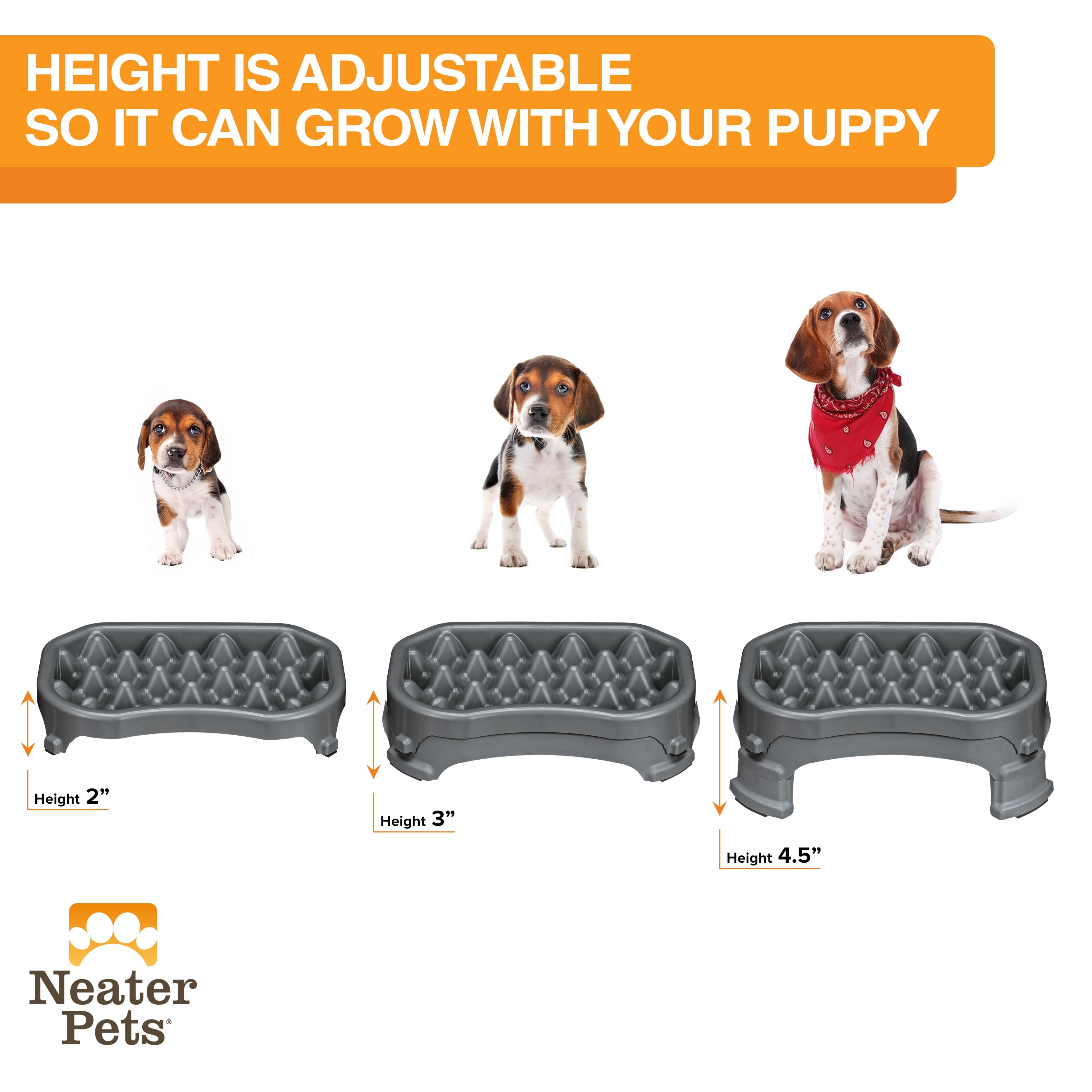 Neater Pet Brands Raised Neater Slow Feeder - Elevated & Adjustable Feeding Height - Improves Digestion, Stops Obesity, and Slows Down Eating, 2.5 Cups, Gunmetal