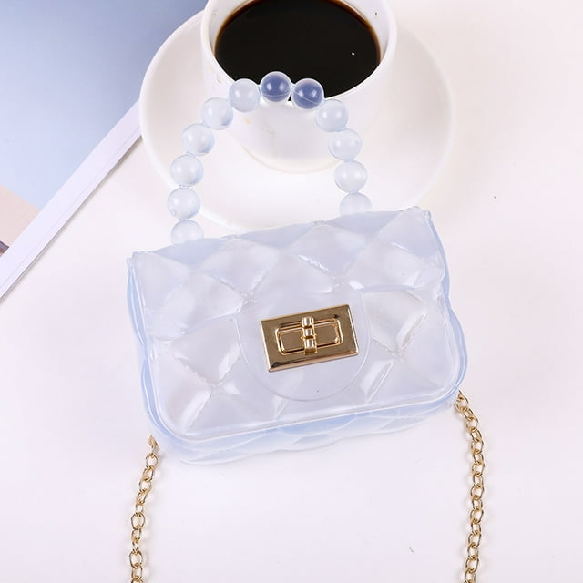 Jelly Handbag for Women, Portable Diagonal Pearl Bag, Chain Shoulder bag, Mini Waterproof Colorful Bag-White