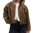 thumbnail image 1 of Veste en Faux Suède pour Femme, Manteau à Revers de Printemps, Décontracté, Ample, à Manches Longues, Style Mode de Rue, Brun Foncé L, 1 of 9