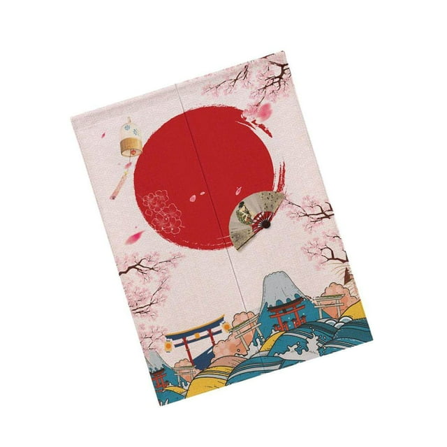 facefd Japonais Noren Doorway Pendaison Rideau Tapisserie Décor Rouge Soleil et Sakura L