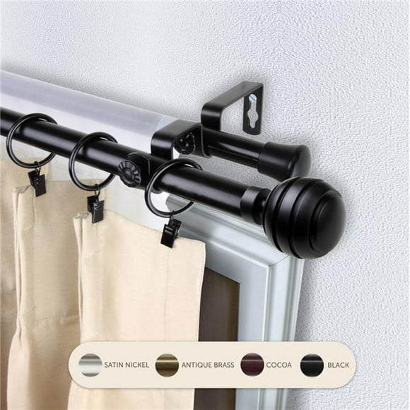 Central Design 4791-482 0.8125 in. Louise Double Curtain Rod with 48 to 84 in. Extension, Black