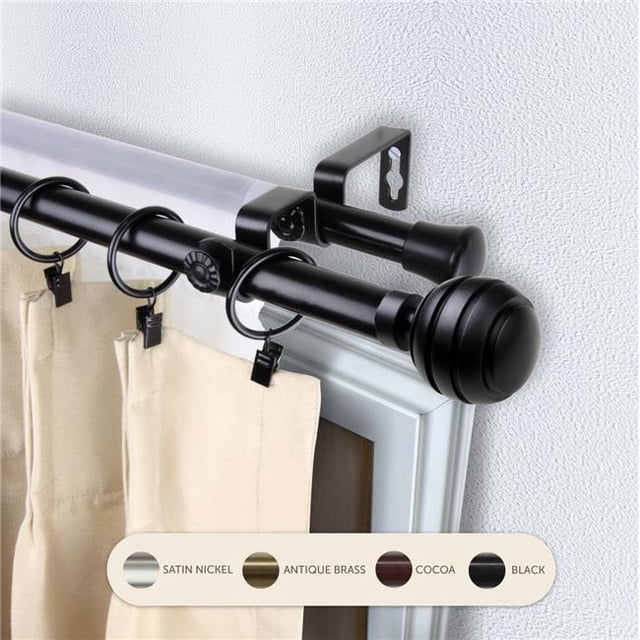 Central Design 4791-992 Tringle à Rideaux Double Louise de 0,8125 Po avec Rallonge de 120 à 170 Po, Noir
