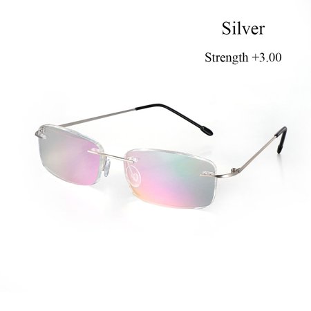 Unisex Rectangular Rimless Eyewear Presbyopic Eyeglasses Reading Glasses Memory Titanium Ultra-light SILVER STRENGTH 3.00
