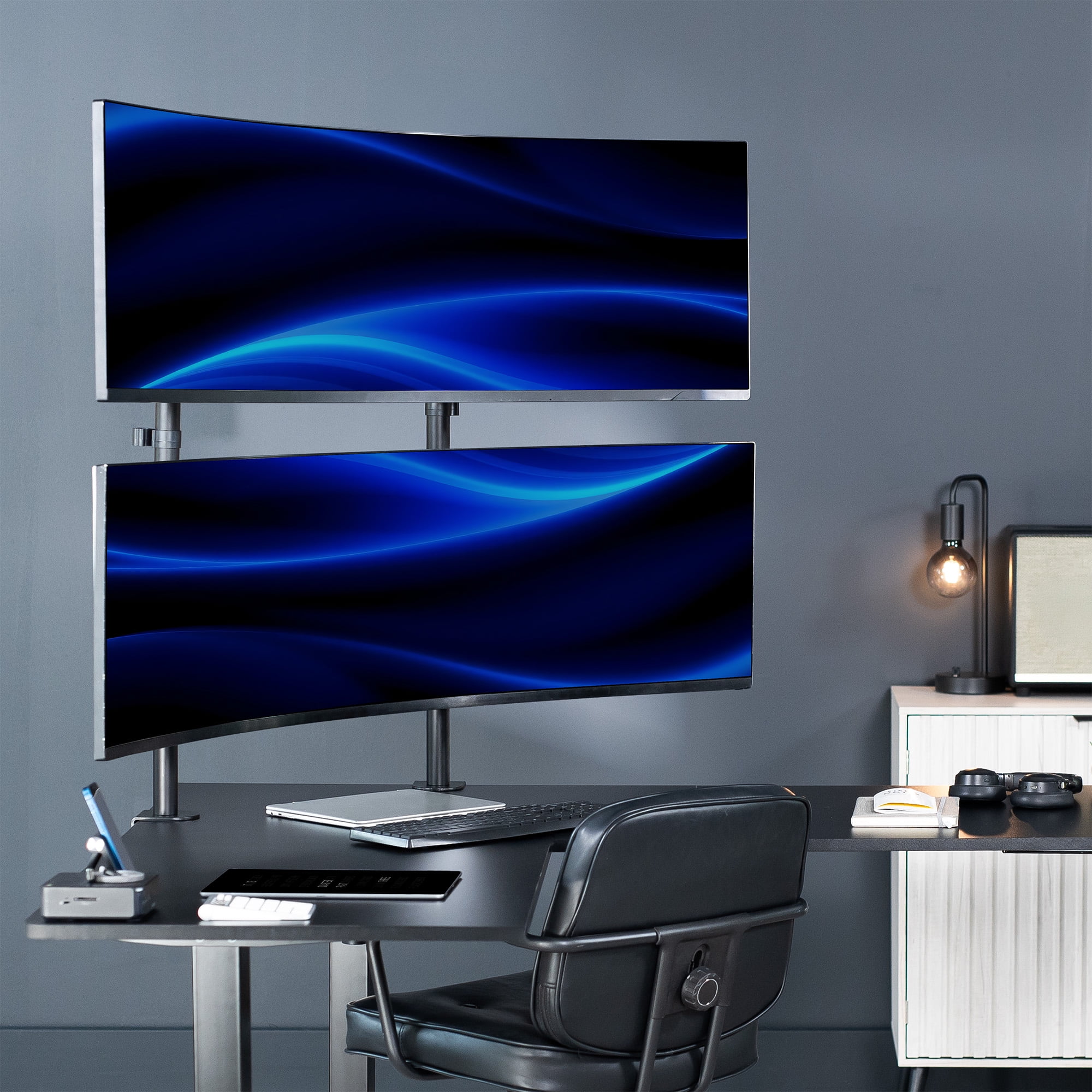VIVO Dual Ultrawide Stacked Monitor Desk Mount, 2 Poles, 2 Screens up to 57"