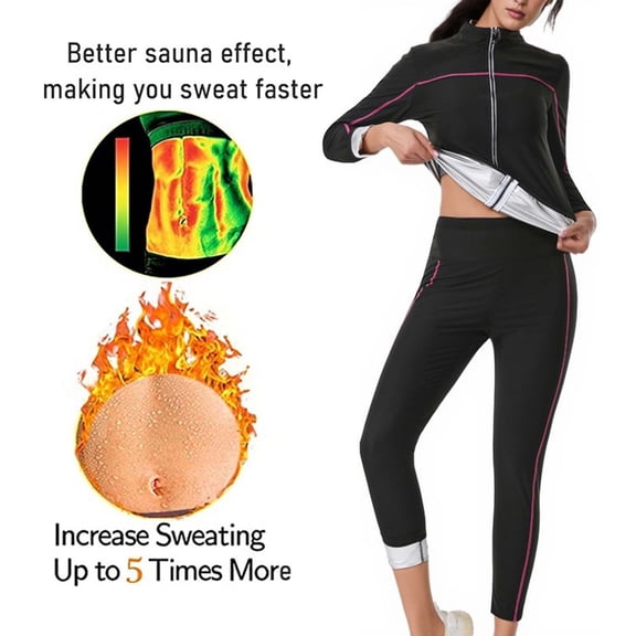 Purcolt Sauna Suit Women 2 Pieces Set Slim Fit Sweat Jacket and Leggings Anti Rip Track Outfit Machine Washable Sweat Suits for Gym Workout