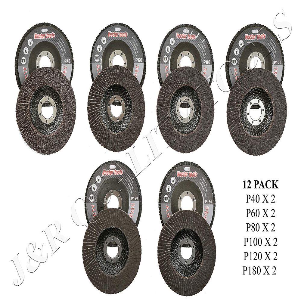 12 Assorted GRIT 4 1/2" ANGLE GRINDER SANDING FLAP DISC 40/60/80/100/120/180, Will fit on all 4