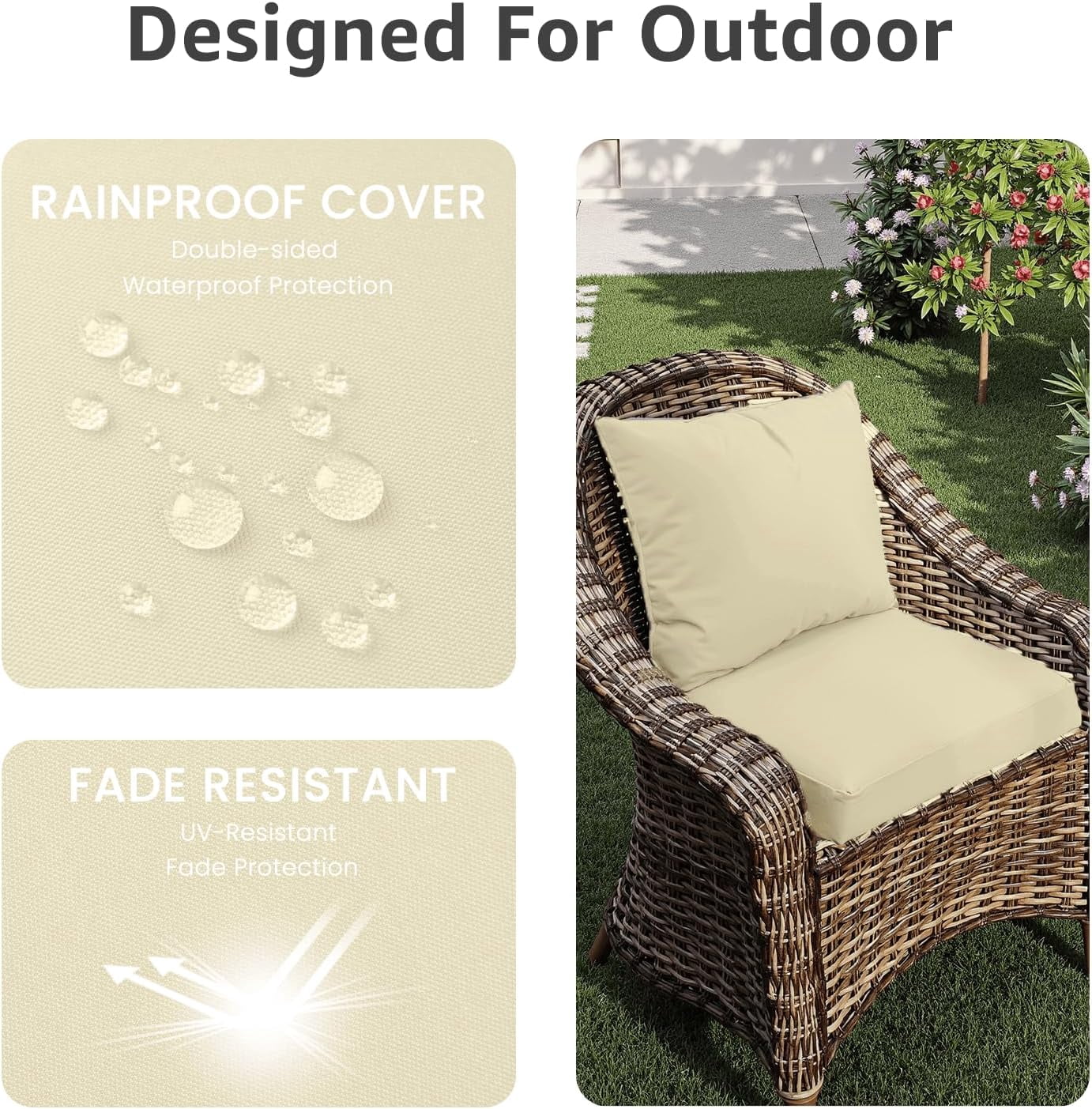Outdoor Seat Cushion Set 24 x 24 x 4 Inch, Waterproof & Fade Resistant Patio Furniture Cushions with Removable Cover and Ties, Thick Deep Seating Pads for Outside Chair Sofa Couch, Yellow