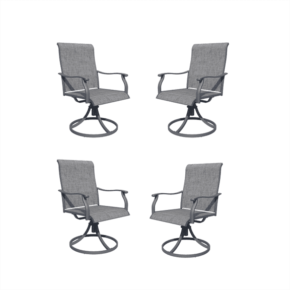 MEOOEM 360° Outdoor Patio Swivel Chairs Set of 4, Grey Textilene Fabric & Metal Frame Patio Swivel Rocker Chairs 450LBS for Outside, Porch, Lawn