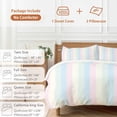 thumbnail image 6 of 3 Piece Colorful Striped Duvet Cover Set California King, Microfiber Comforter/Quilt Cover with Corner Ties and 2 Pillowcases, Rainbow Color Stripes All Season Soft Bedding with Zipper Closure, 6 of 8