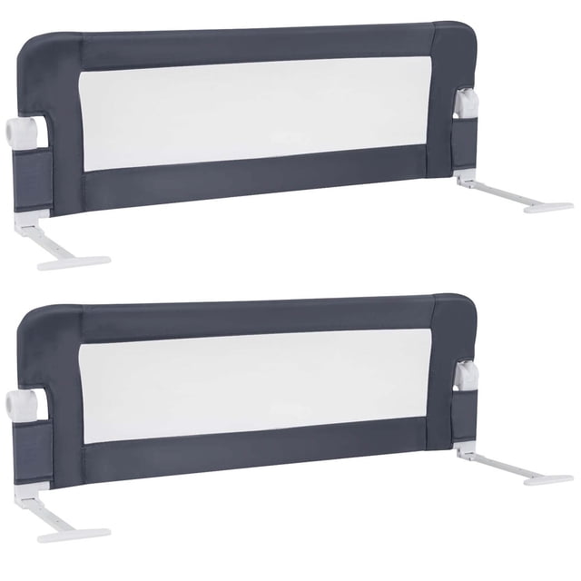 Costway 2 PCS 42" Toddler Foldable Bed Rail with Adjustable Safety Strap, Bedrail Guard Grey