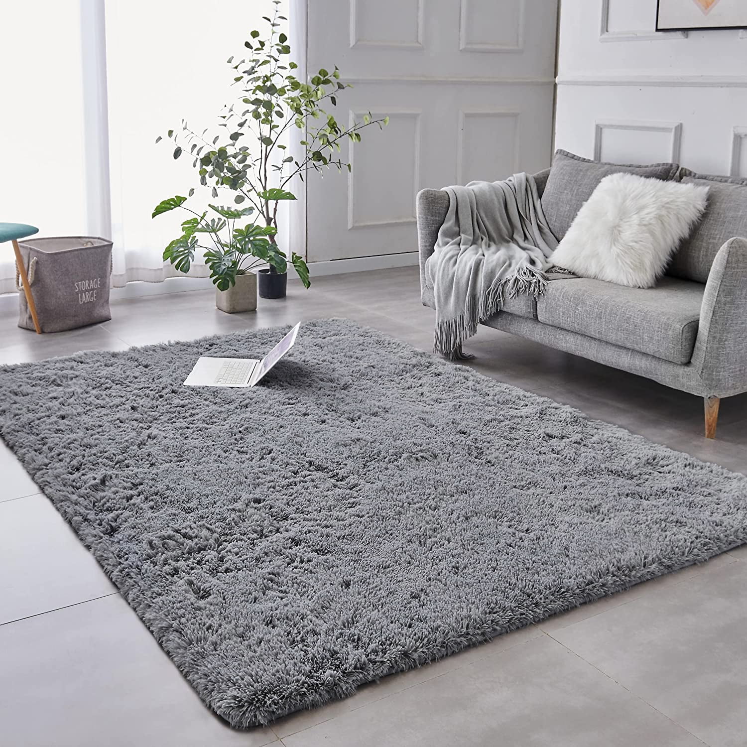 Gray Rugs for Bedroom Living Room, 4'X6'Area Rug Fluffy Fuzzy Soft
