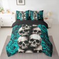 thumbnail image 2 of Manfei Spooky Halloween Skull 7 Pieces Bedding Comforter Set,Gothic Skeleton Full Bedding Set,Cyan Flower Floral Fitted Sheet Flat Sheet For Boys Girl,Microfiber Bedroom Decor Reversible, 2 of 8