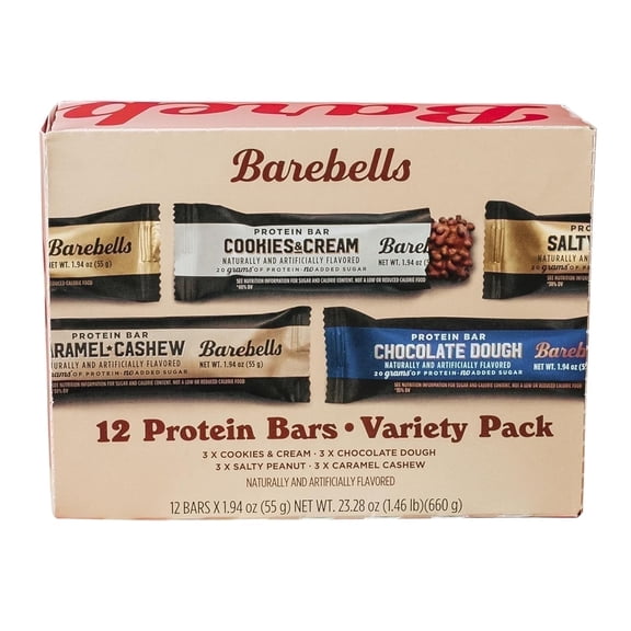 Barebells Protein Bars Variety Pack - 12 Count, 1.9oz Bars - Protein Snacks with 20g of High Protein - Chocolate Protein Bar with 1g of Total Sugars - Perfect on The Go Protein Snack & Breakfast Bars