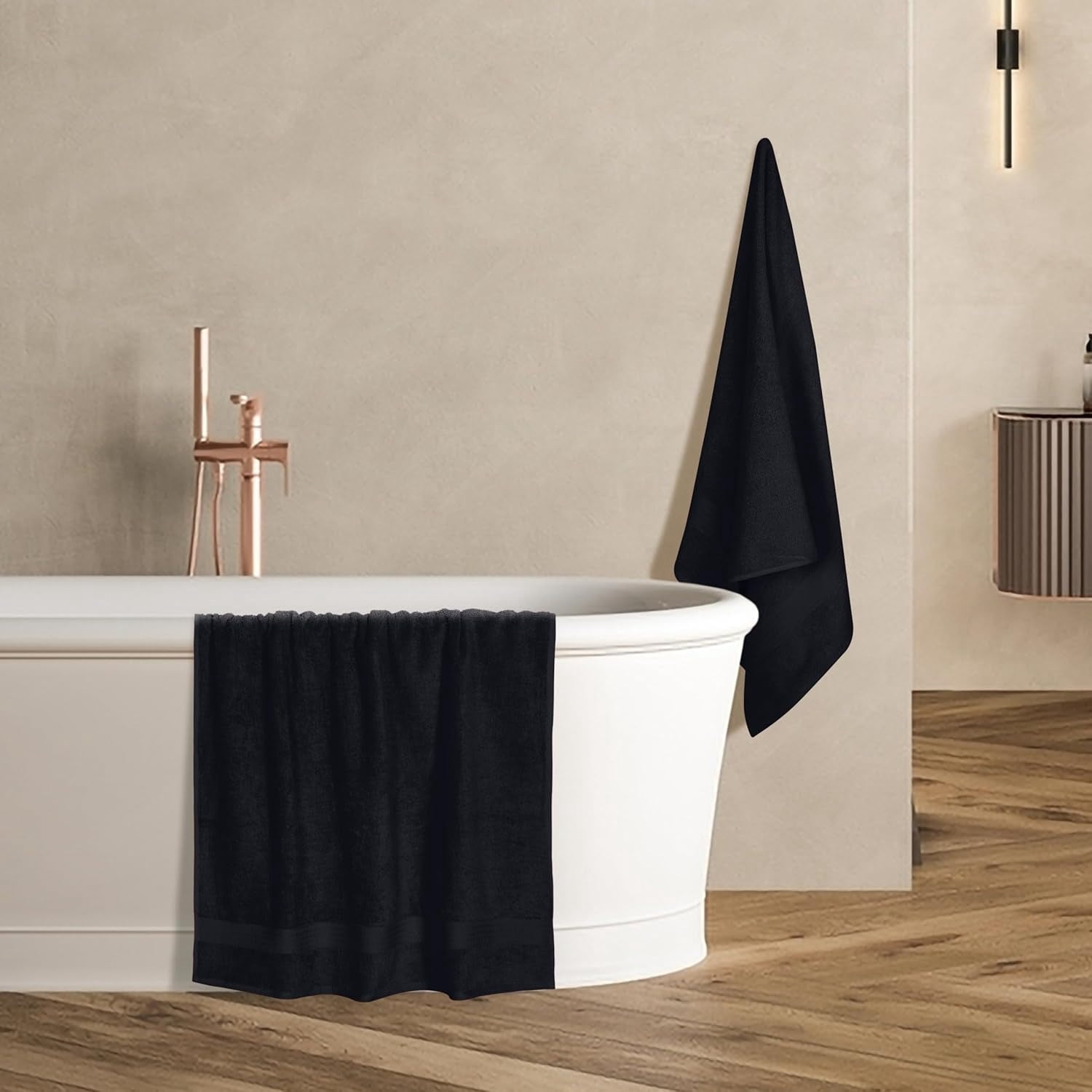 Premium Cotton 4 Pack Bath Towel Set - 100% Pure Cotton - 4 Bath Towels 27x54 - Ideal for Everyday use - Ultra Soft & Highly Absorbent - Black