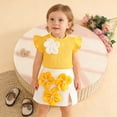 thumbnail image 4 of WRKEKC Girls Summer Outfits Kids Floral Appliqué Ruffle Sleeve Top and Skirt 2 Piece Set for Toddler Girls 6 Months-3 Years, 4 of 9
