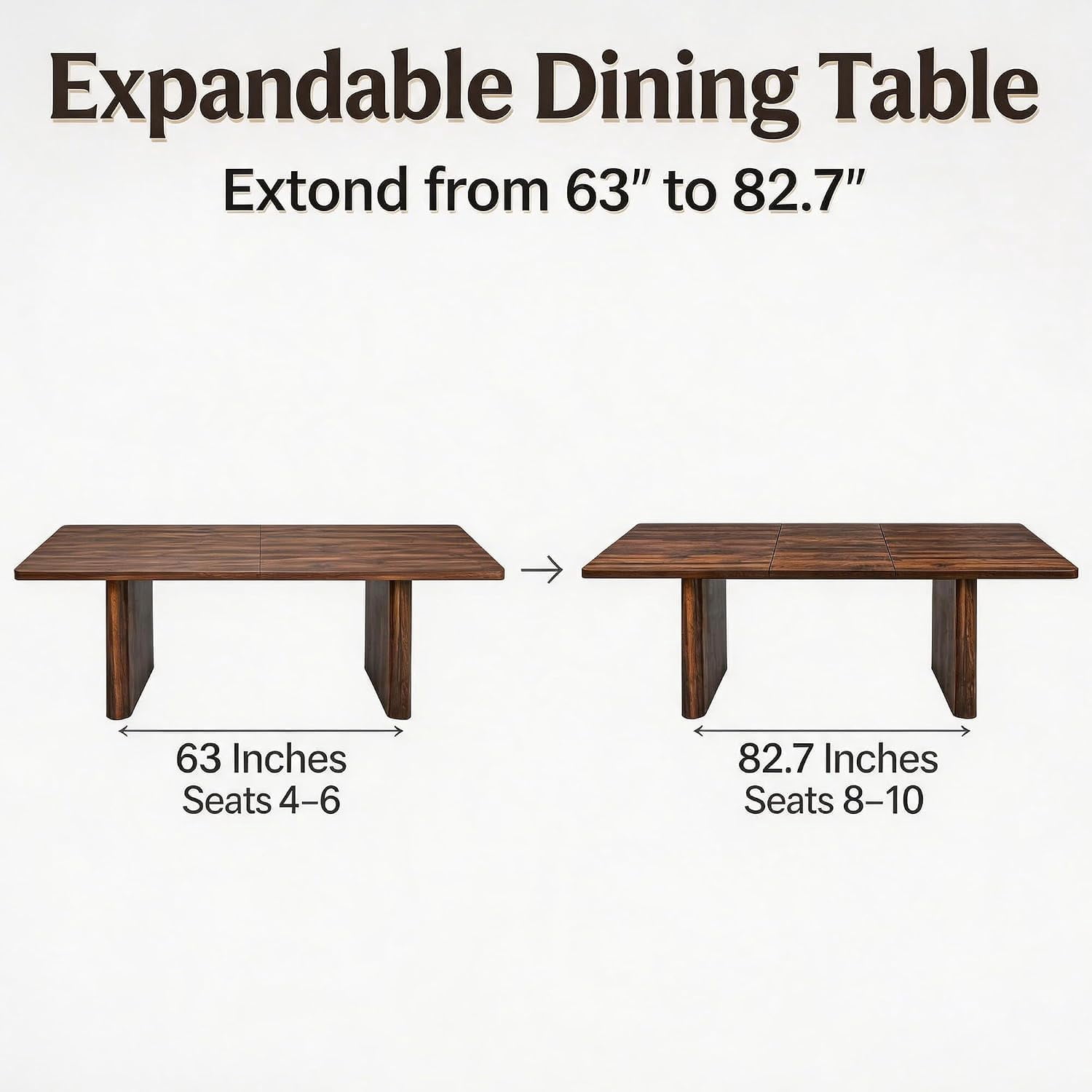 Extendable Farmhouse Dining Table for 6-10, 63