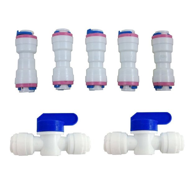 Lemoy Válvula De Retención De Conexión Rápida Recta De Ajuste A Presión De Tubo De 1/4" Para Sistema De Ósmosis Inversa De Agua Ro (Paquete De 5) (Paquete De 5+2 Válvulas De Bola)