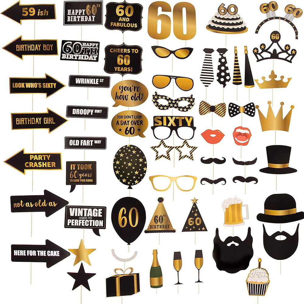 60th Birthday Party Photo Booth Props 60 Piece Selfie Props For