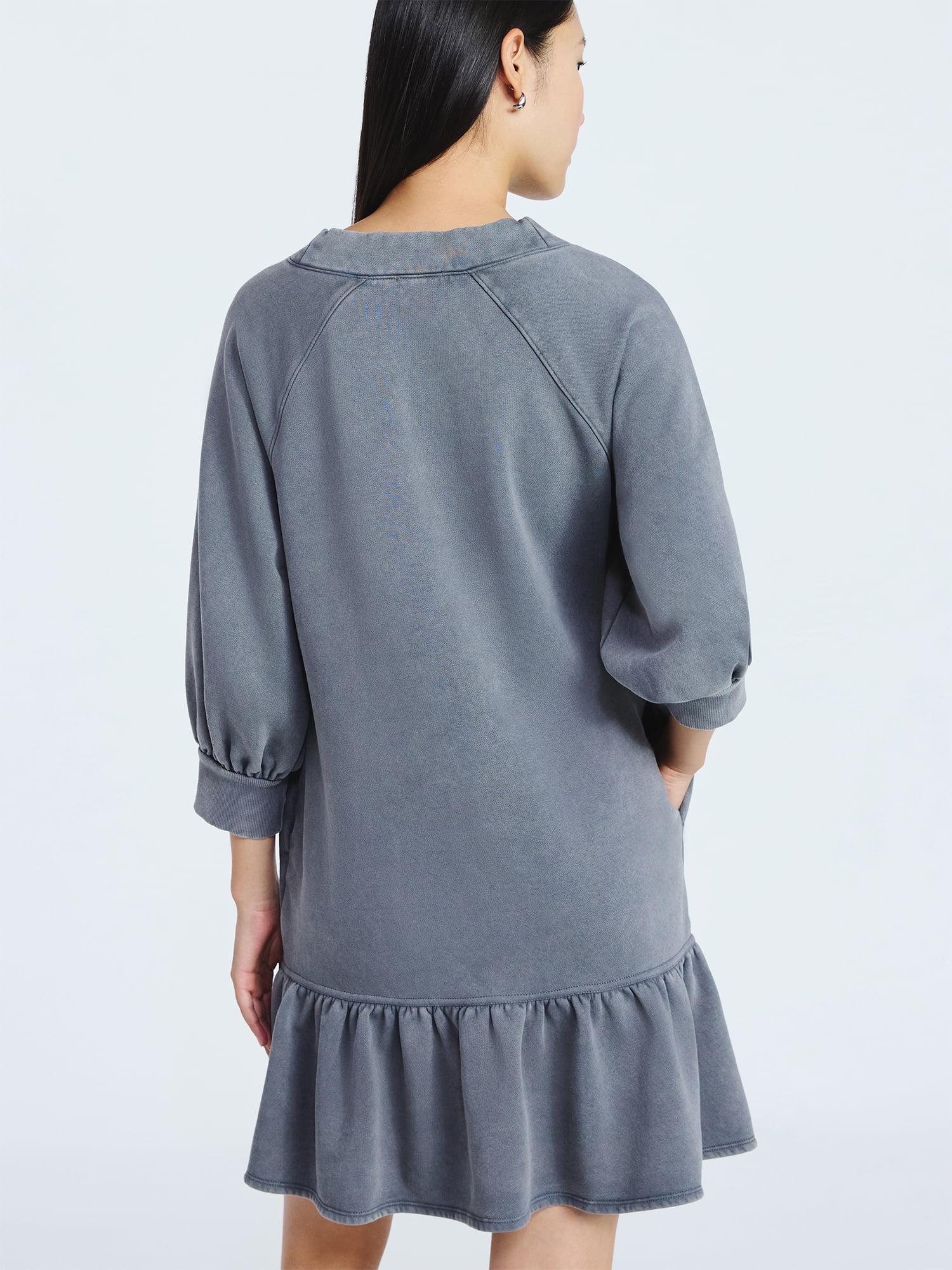 Scoop Women's and Women's Plus Deep V Neck Sweatshirt Mini Dress, Sizes XS-4X