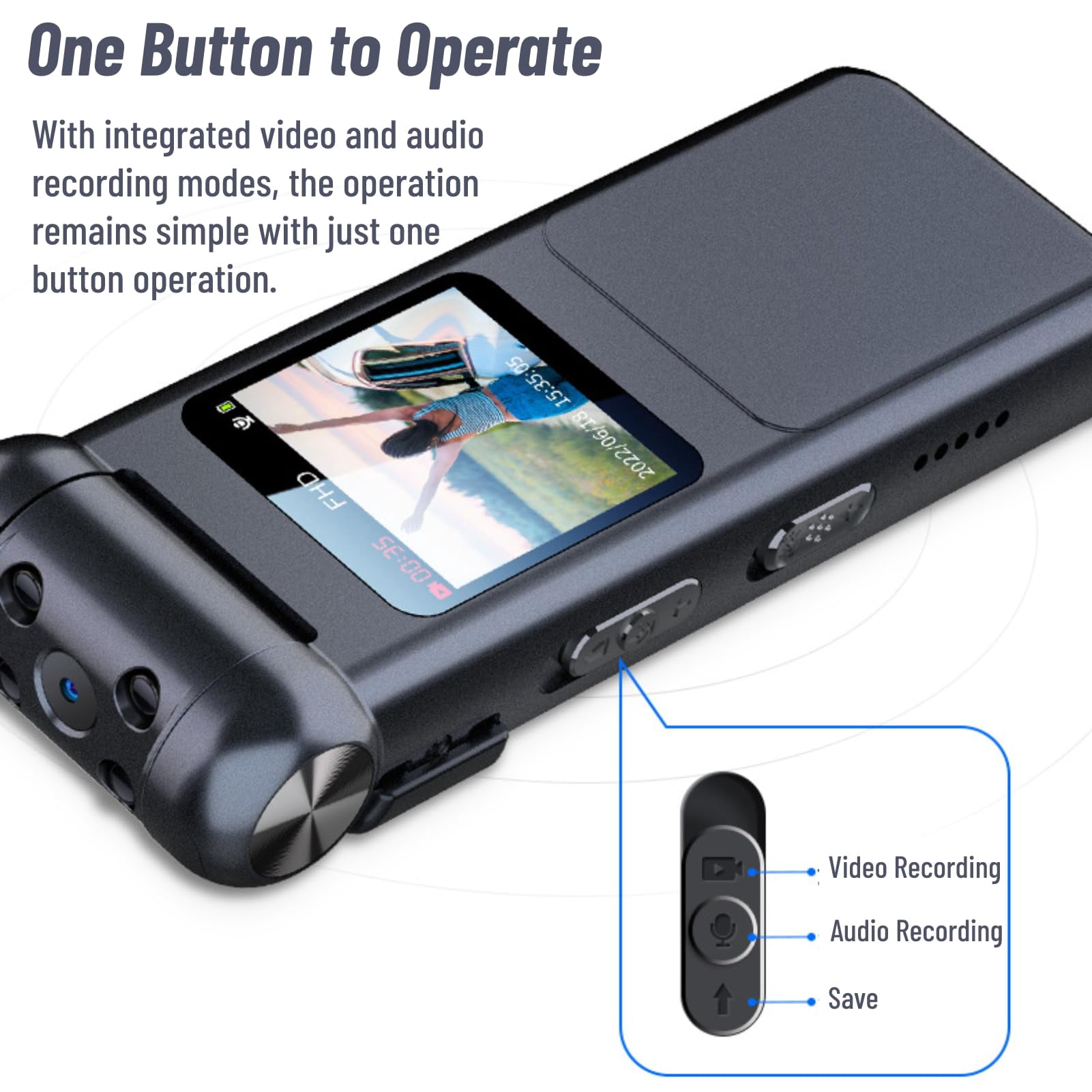 Multifunctional voice recorder, 1080p high-definition law enforcement recorder, wearable camera, 180° rotating lens, with infrared night vision, suitable for home office use