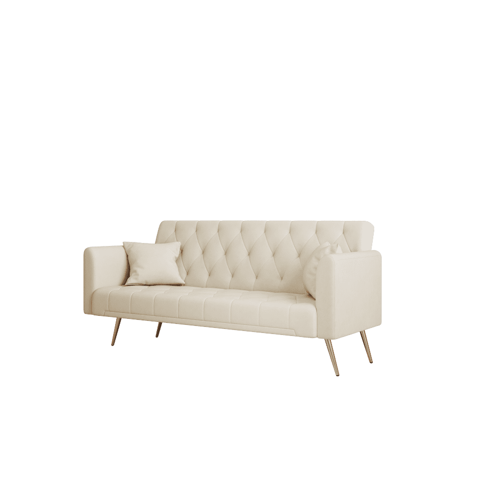 Tcbosik 71 inch Mid Century Modern Velvet Loveseat, Convertible Sofa Bed with Adjustable Back for Bedroom, Living Room, Beige
