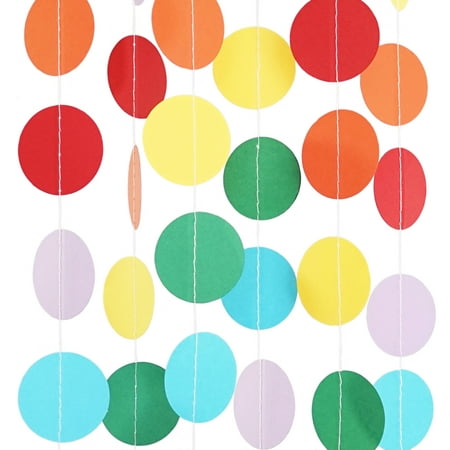 Image of Chloe Elizabeth Circle Dots Paper Party Garland Streamer Backdrop (10-Pack 10 Feet Per Garland 100 Feet Total) - Circus Rainbow