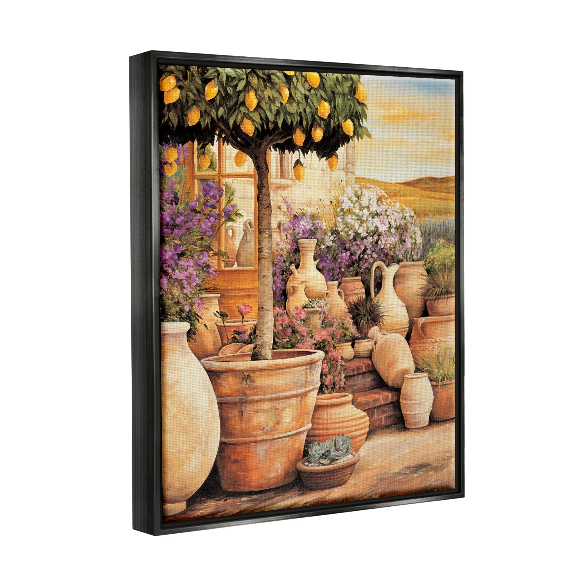 Stupell Industries Lemon Tree on Patio Nature Painting Black Floater Framed Art Print Wall Art, 17 x 21