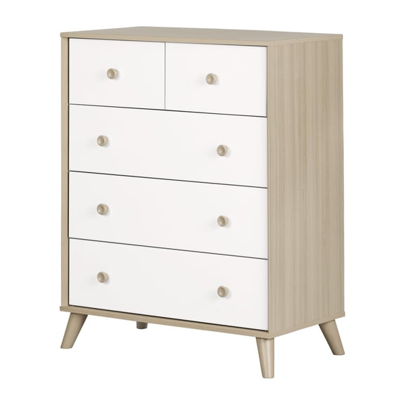 Pemberly Row Traditional 5-Drawer Chest in Soft Elm and Pure White