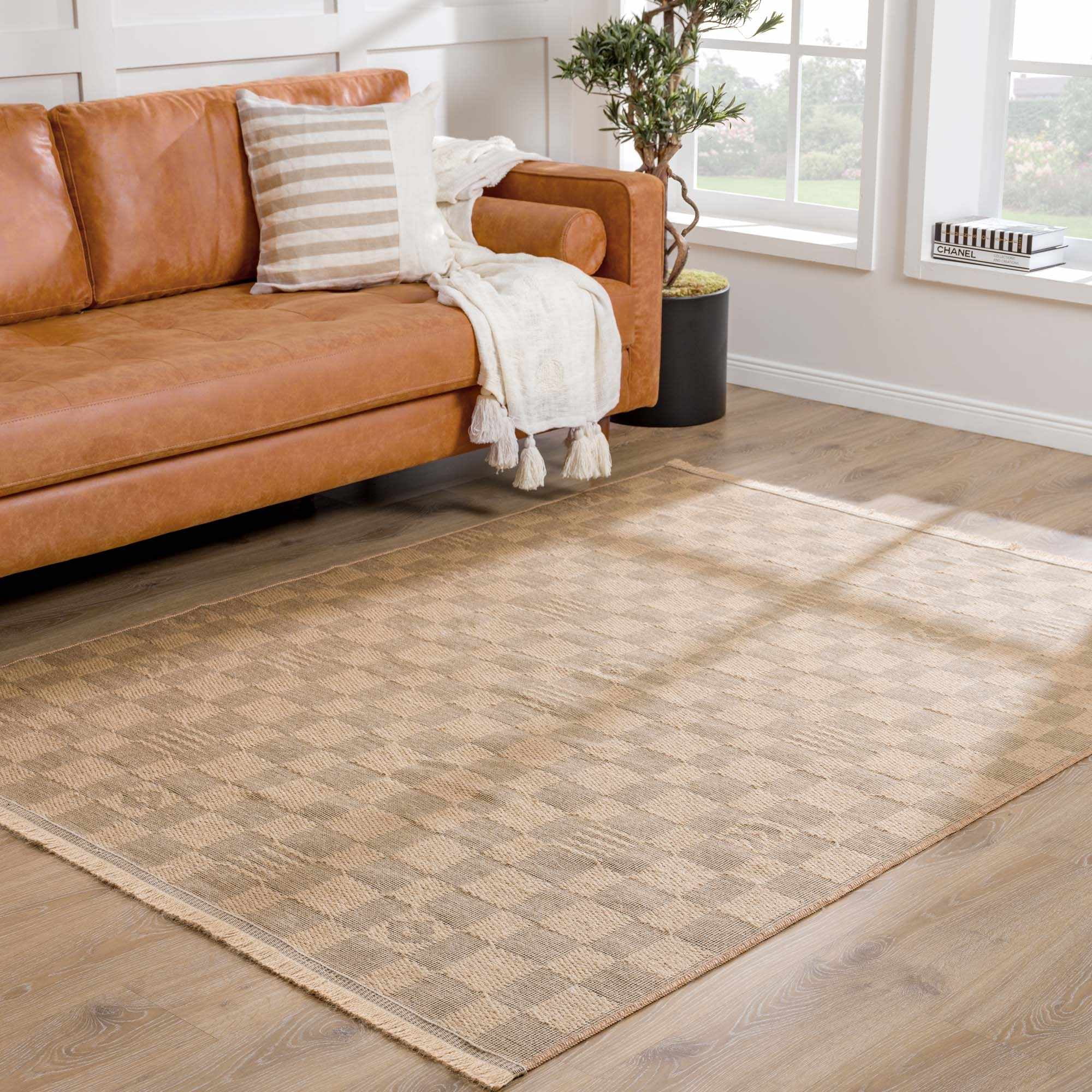 Hauteloom Nairi Jute Living Room, Bedroom Machine Washable Area Rug - Farmhouse - Beige - 5'2" x 7'