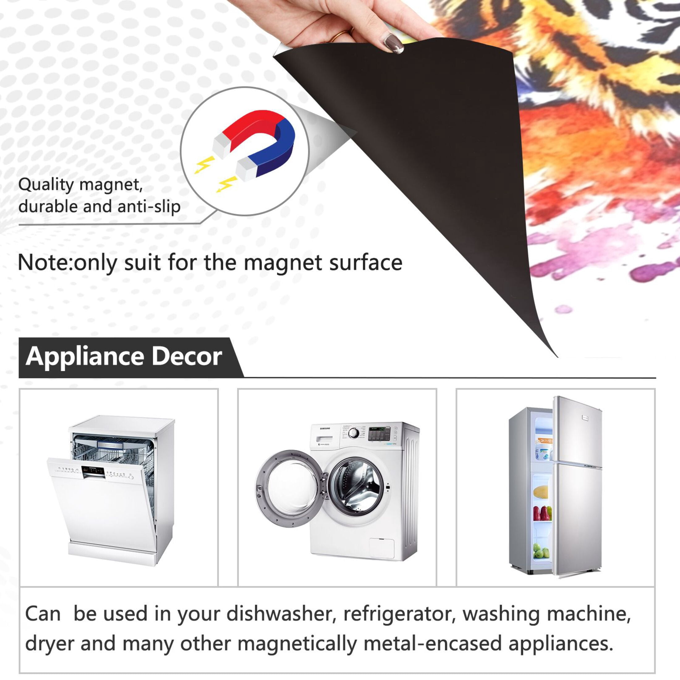 Dishwasher Magnetic Sticker 23x26 Inch Refrigerator Magnetic Sticker Washing Machine Magnetic Sticker Kitchen Panel Magnetic Sticker Home Decor Rainbow Pretty Tiger