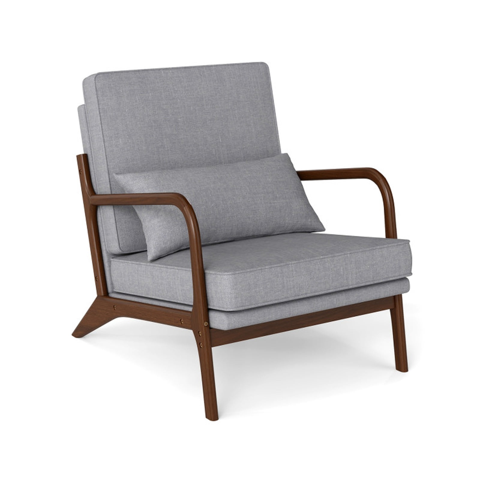 Furnibear Modern Accent Chair with Extra-Wide Padded Seat Removable Lumbar Pillow and Rubber Wood Armrests for Living Room and Bedroom, Gray