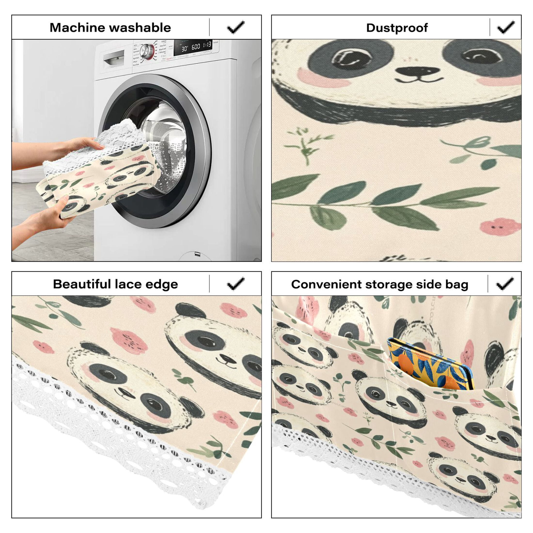Cute Little PandaWasher and Dryer Covers Dust-Proof and Oil Resistant Fridge Cover with 4 Storage Pockets Washing Machine Top Cover for Laundry Kitchen Home 51.2 x 22 In