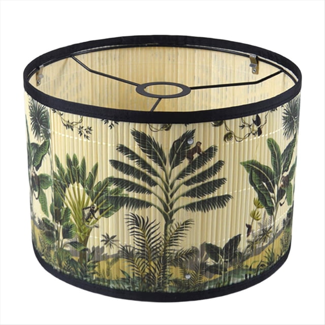 Pantalla de Lámpara con Forma de Tambor, Diseño de Pájaro y Planta Verde Brillante, Ideal para Lámparas de Pie y de Mesa en el Dormitorio C