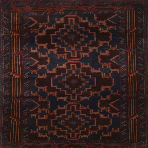 Ahgly Company Indoor Square Traditional Burgundy Brown Persian Area Rugs, 5' Square