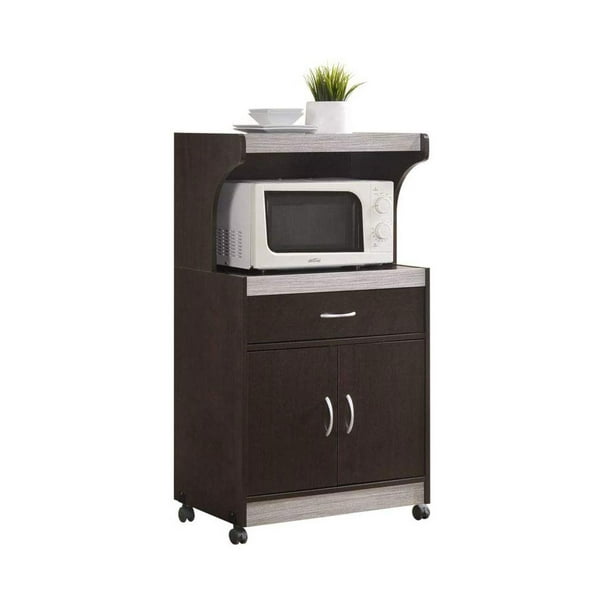 Hodedah Wheeled Microwave Cart with Drawer and Cabinet Storage