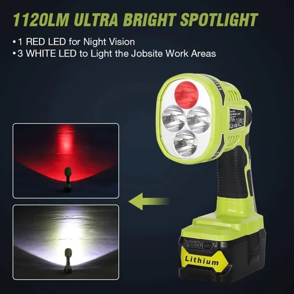 1120LM Flashlight Spotlight LED Work light Emergency Light for Ryobi ONE 18V