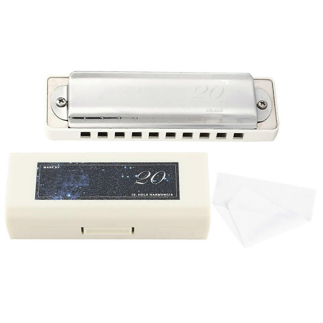 KONGSHENG AM-20D Blues Harmonica with Phosphor Bronze Reeds, 10 Holes, 20 Tones, Key of C (White)