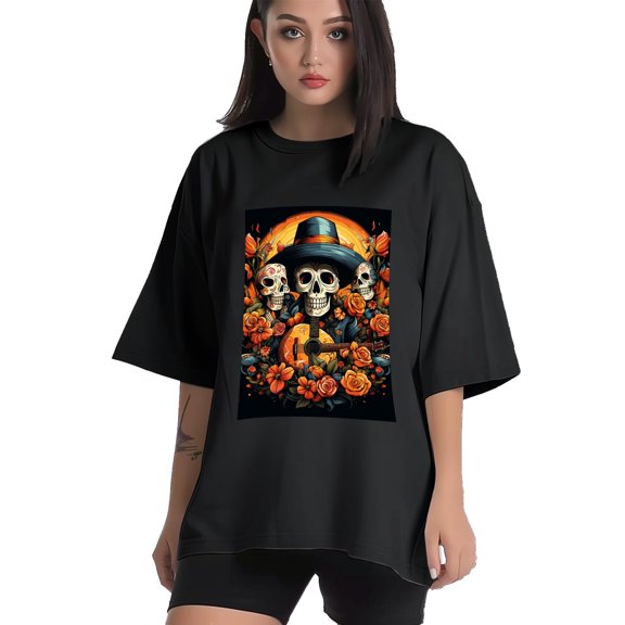 Plus Size Shirt for Women Black Tops for Women Short Sleeves Shirt for Women Skull (9) T Shirt Crewneck Shirt for Women XS
