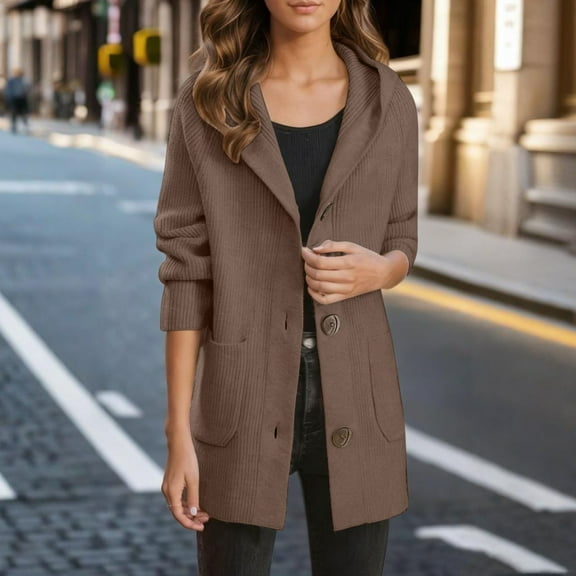 Women's Oversized Cardigan Sweater Open Front Hooded Jacket Long Sleeve Fall Outfits Casual Outerwear with Pockets New Khaki S