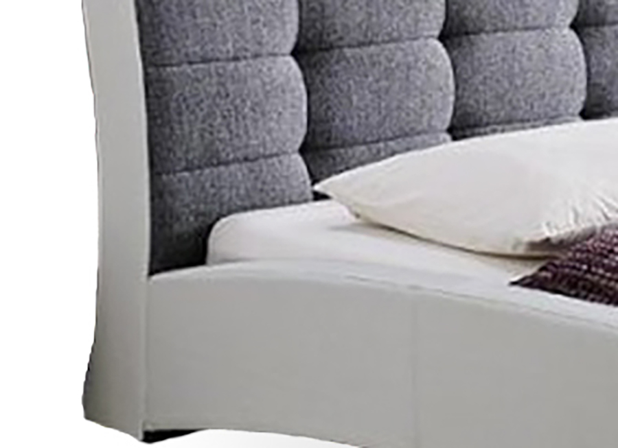 Skyline Decor White Faux Leather Grey Fabric Two Tone Upholstered Grid Tufted Queen-Size Platform Bed - image 4 of 4