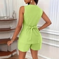 thumbnail image 3 of VIWORLD Women's 2-Piece Sleeveless Vest Shorts Set V-Neck Button Down Casual Matching Suit Summer Outfit Green，M, 3 of 5