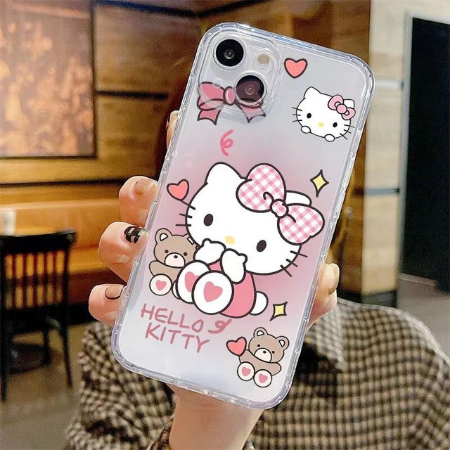 Cartoon Hello Kitty Cat Phone Case For iPhone 15 14 13 12 11 Pro Max Plus 12 13 Mini X XS Max Black Shell Shockproof Back RJ