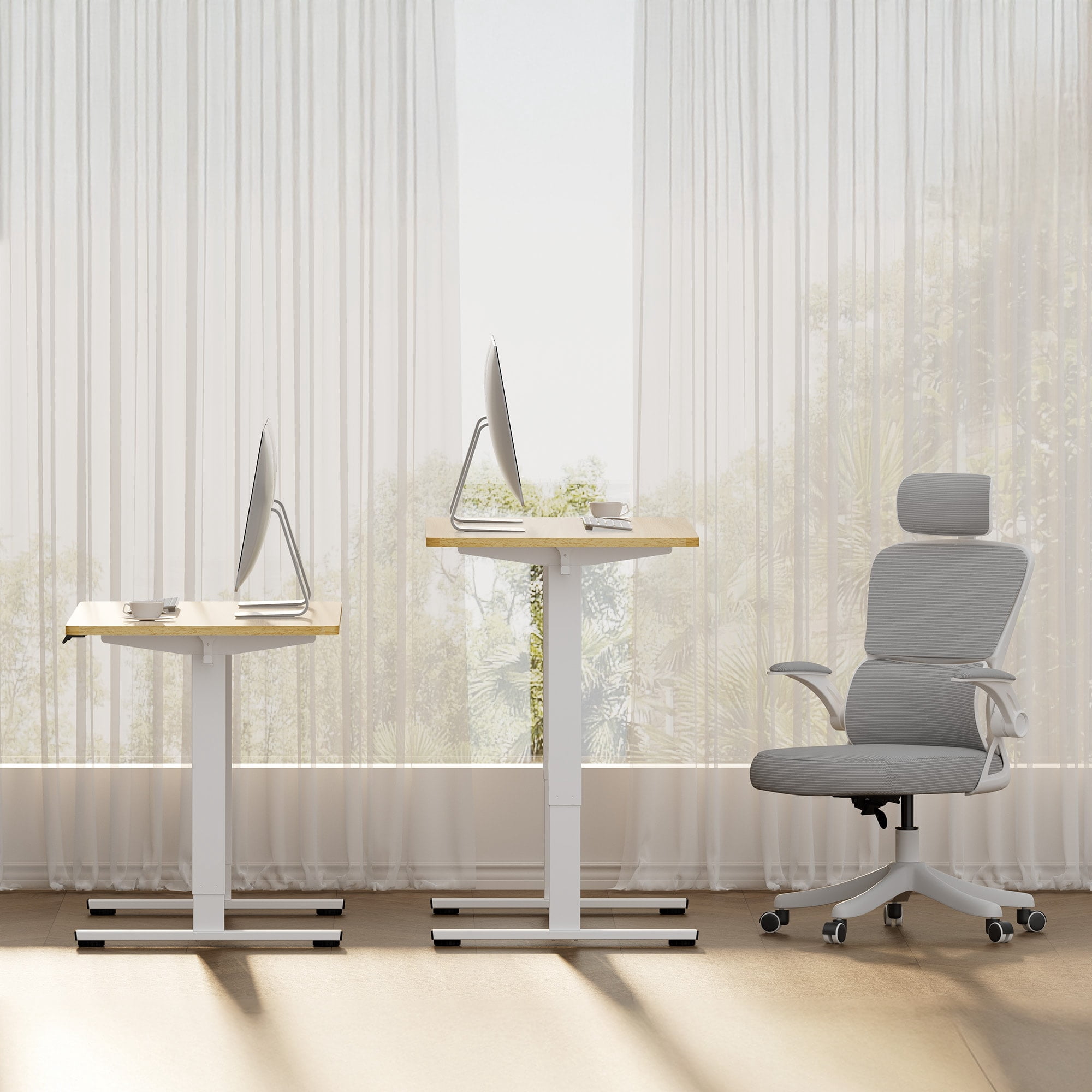 MAYEERTY Electric Standing Desk, 48"x24" Dual Motor Adjustable Height Desk,White & Natural