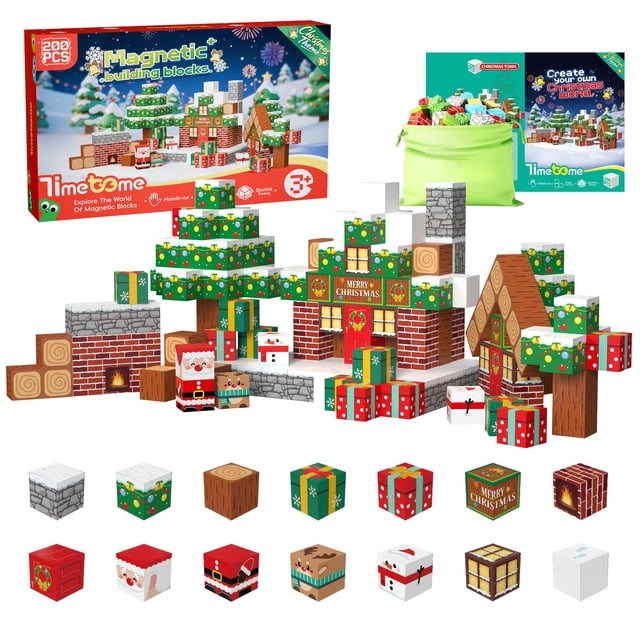 Bloques Construccion Magneticos Timetome T200 200 Piezas Cubicas STEM Montessori Edicion Navidad