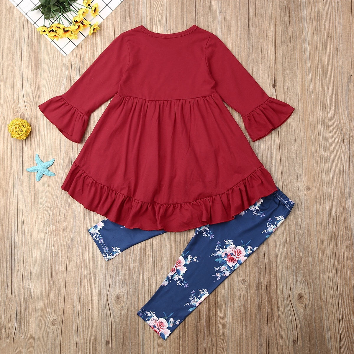 Toddler Kid Baby Girl Floral Long Sleeves Tops+Long Pants Outfits Tracksuit Set