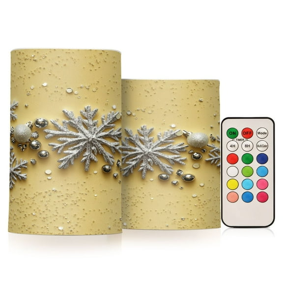 2 PCS Flameless Candles with Remote Timer LED Battery Operated Flickering Candle Light for Wedding Table Home Decoration Gifts Silver Snowflakes